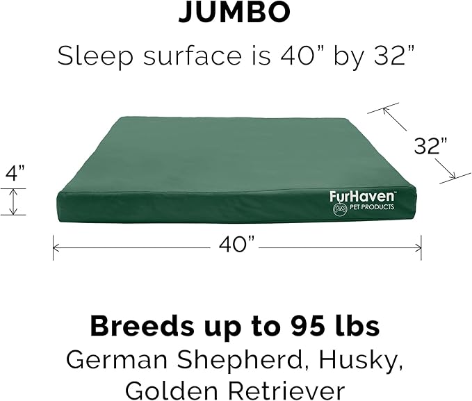 Furhaven Water-Resistant Orthopedic Dog Bed for Large Dogs w/ Removable Washable Cover, For Dogs Up to 95 lbs - Indoor/Outdoor Logo Print Oxford Polycanvas Mattress - Forest, Jumbo/XL