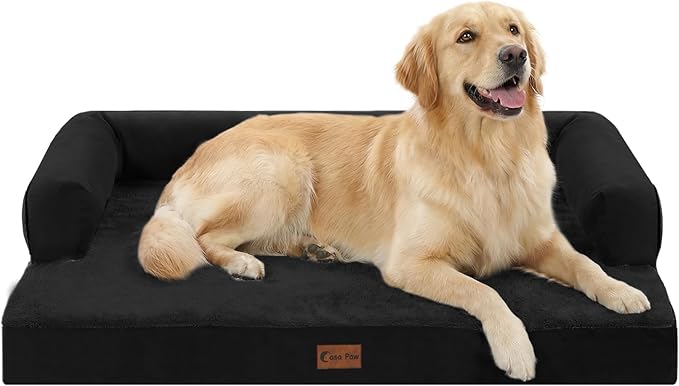 Orthopedic Dog Beds for Large Sized Dogs, Waterproof Egg Crate Foam Large Dog Couch Beds with Comfy Bolster 36x27Inch, Washable Pet Beds with Removable Cover and Nonskid Bottom, Black