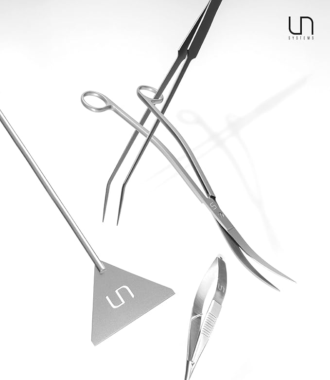 UNS Aquascaping Tools - Stainless Steel, Rust Resistant, Freshwater Planted Tank, Saltwater Reef Aquarium Maintenance Accessory - Trimming Stems & Carpets, Coral Cutting - Wave Scissors, Black