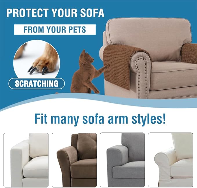H.VERSAILTEX Plush Chenille Couch Armrest Cover 2 Packs Thick and Soft Sofa Covers Furniture Protector Cover for Pets (27.5" x 27.5", Caramel)
