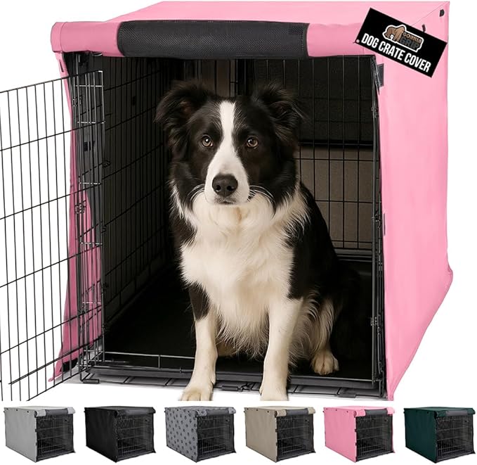 GORILLA GRIP Dog Crate Covers Compatible with Amazon Basics Dog Crates, All Sides Open, Privacy Cover Fits 36" Wire Kennel, Breathable Mesh Windows, Light Reducing Puppy Training Cage Topper, Pink
