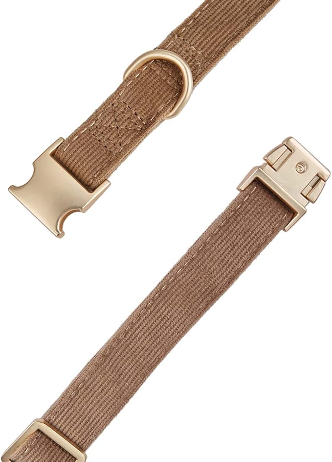 Soft Cotton Dog Collar with Metal Buckle Adjustable Heavy Duty Comfy Corduroy Collars for Small Medium Large Dogs,Brown,Small