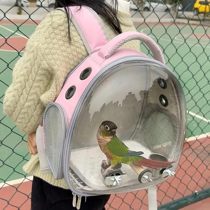 Bird Travel Carrier: Portable Backpack Cage - Breathable Mesh Lightweight Durable Design | Parrot Small Birds Conure Budgie Cockatiel/Outdoor Transport Perch-Integrated Enclosure Use (B2)