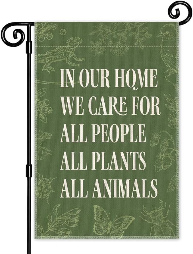 In Our Home We Care for All People Plants Animals Garden Flag, Double Sided Yard Outdoor Farmhouse Lawn Porch Decor Banner, Ally Yard Flag, Inclusive Gifts For Family Friend Plant Animal Lover