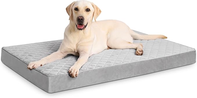 Orthopedic Dog Beds Large Sized Dog Waterproof Pet Mattress with Removable Washable Cover and Non-Slip Bottom, Quilting Mat for Crate, 35x22 Inch, Light Gray