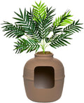 Good Pet Stuff Hidden Litter Box Planter, Decorative Cat Litter Enclosure with Carbon Filter, Artificial Plant, Easy Clean, Improved Design, Round Style, Base Kit, Chestnut Brown