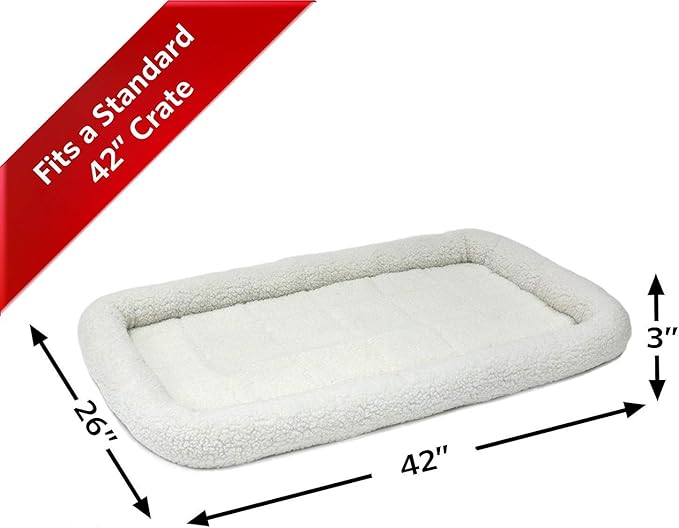 MidWest Homes for Pets QuietTime Dog Bed – White Fleece Bolster, Ultra-Soft and Machine Washable, Fits 42-Inch Crates and Carriers, for Large Breed Dogs