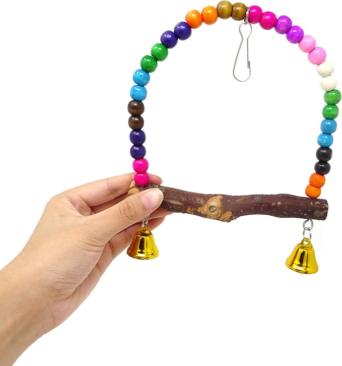 Honbay Wooden Bird Swing Perch Parrot Hanging Toy for Small Sized Birds