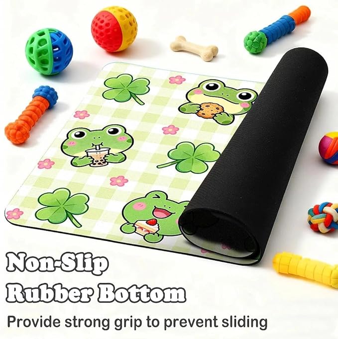 Dog Food Mat for Pet Cat Food Mat, Cute Frog Absorbent Quick Dry Dog Bowl Mats for Food and Water, Non-Slip Cat Pet Feeding Mats for Floor Placemats 12"x20"