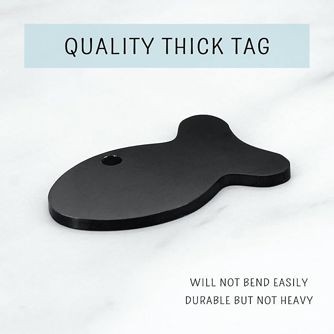 Ultra Joys Cat ID Tag Personalized Pet Tags, Durable Stainless Steel Small Pet Mini Dog Cat Tag Lightweight - Fish Tag in Black