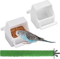 IBWell 2 Pack Bird Water Bowl Clear Bird Food Container Bird Cage Feeder No Mess Bird Feeder for Cage Parakeet Feeder with Perch, white