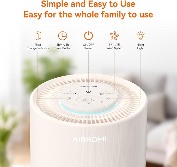 AIRROMI Air Purifier for Bedroom with A2001 Creamy Beige