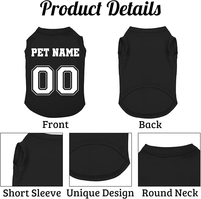 Customized Dog Jersey Shirt, Breathable Doggy Football Tee, Lightweight Sleeveless Vest Pet Clothes Personalized Pet Shirt Custom with Name/Text/Photo/Logo