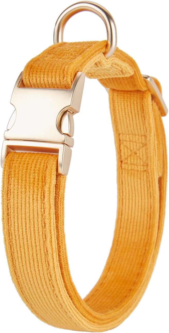 Soft Cotton Dog Collar with Metal Buckle Adjustable Heavy Duty Comfy Corduroy Collars for Small Medium Large Dogs,Orange,Small