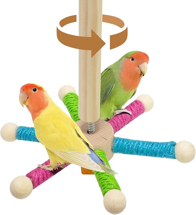 Bird Perch Toy for Cage,Spinning Windmill Bird Perch Toy,360° Rotating Chewable Stand with Grinding Sticks,Interactive Cage/Tabletop Training Toy for Parakeets,Cockatiels,Lovebirds (Mixcolor, Round)