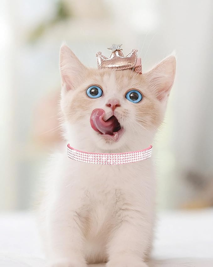 Cat Collars for Girl Cats with Rhinestone Soft Velvet,Breakaway Cat Collars with Bell,Adjustable Safe Kitten Collar (Pink)