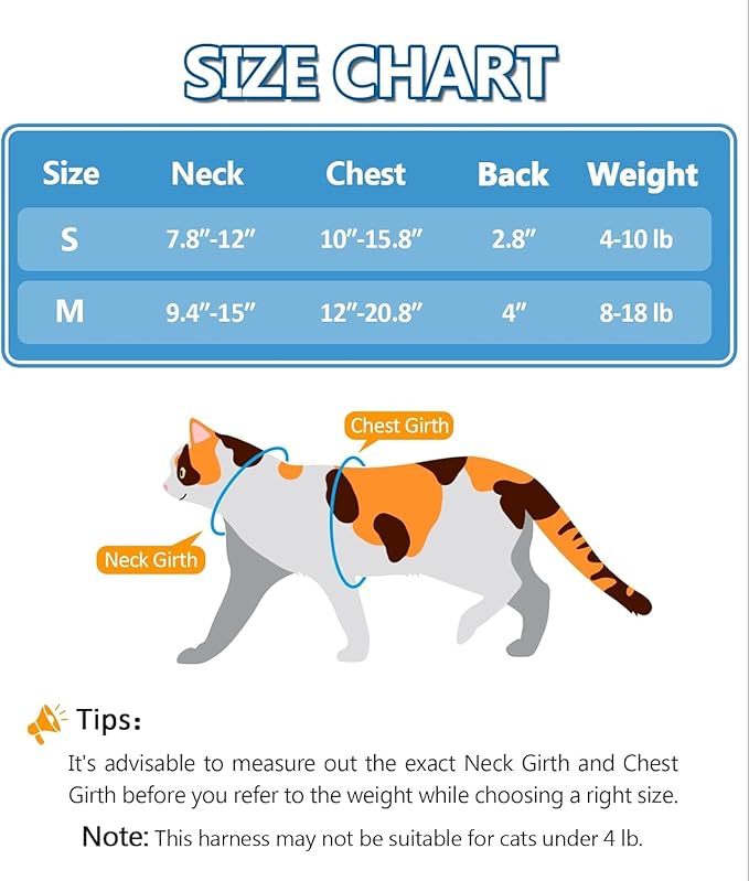 Halypet Cat Harness and Leash Set, Escape Proof [3 in 1 Adjustable & Lightweight] Cat Harness, Comfortable Soft Kitten Harness for Cats Safe, Easy to Wear, Outdoor Walking Travel