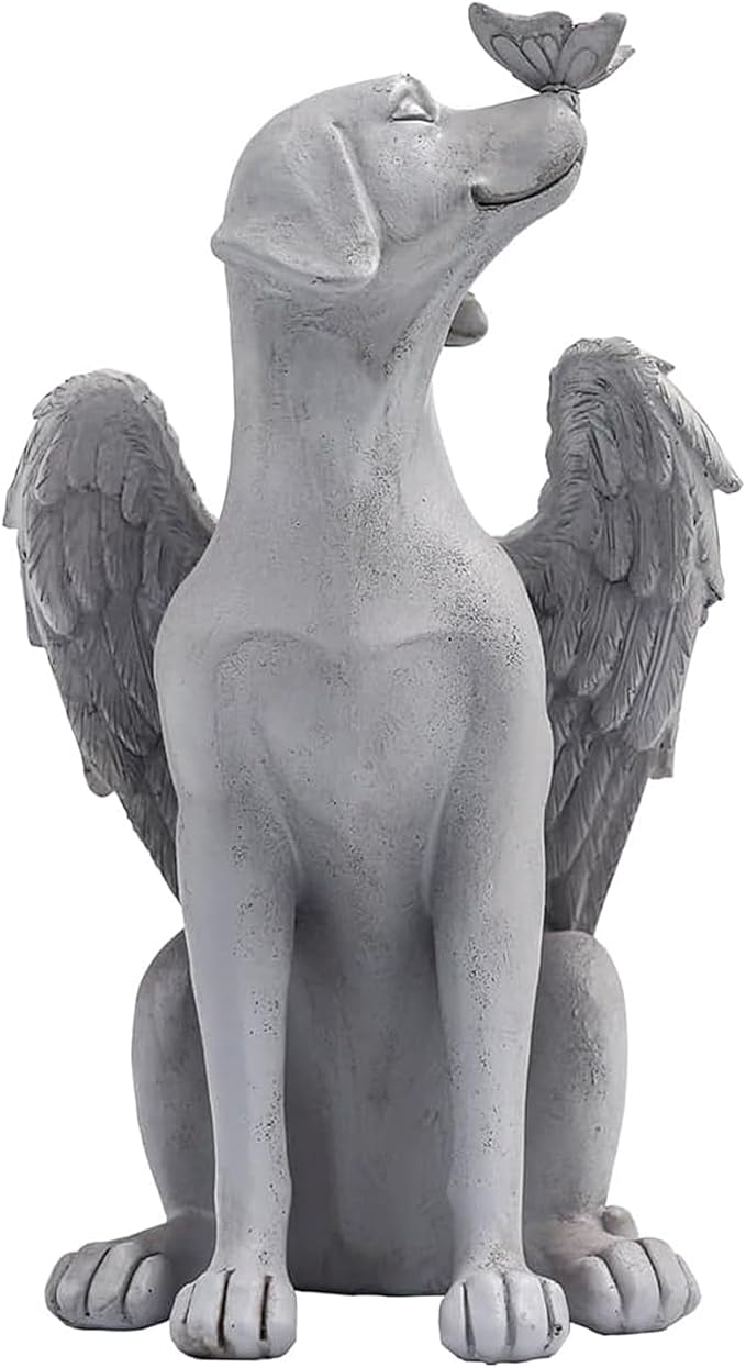 Angel Figurine Memorial Pet Puppy Dog Butterfly Stone Statue with Wings Garden Grave Monument Marker Decor Polyresin Angel Figures Statue Tombstone Sculpture Ornament Loss of Dog Sympathy Gift