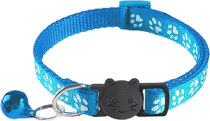2 Pack Breakaway Cat Collars with Bells, Reflective Design and Claw Print Design, Safety Buckle Kitten Collars Adjustable from 7.5 to 12.5 Inches (Sky Blue)