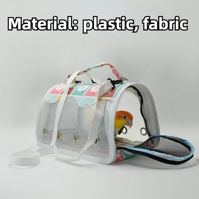 Bird Carrier Bag Bird Travel Cage with Indestructible Stainless Steel Mesh, Feeder Cups and Stand Perch, Portable Bird Travel Bag, Pet Transparent Breathable Travel Cage (Colorful,Small)