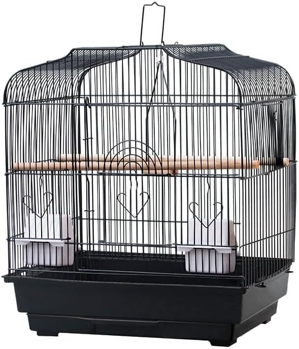 GarveeHome Small Bird Cage with Wheels, Parakeet Cage, Bird Carrier for Parakeets, Canaries, Lovebirds, Small Quaker, Cockatiels, Budgie, Green Cheek (20in Blcak)