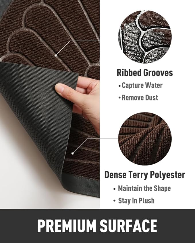 tchdio Door Mat Outdoor Indoor Entrance Doormat-Semicircular Durable Rubber Non Slip Front Door Mat for Outside Inside Entry Entryway Dirt Trapper WelcomeMat for Muddy Paws and Shoes-Brown 24”x47”