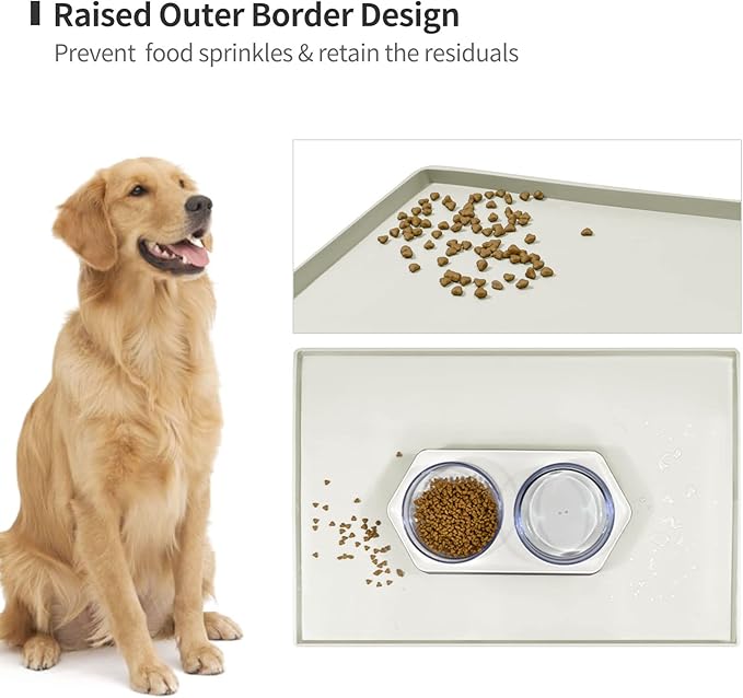 Dog Food Mat,Silicone Waterproof Food Tray,Non Slip Pet Bowl Mats Placemat,1" Raised Edge,Suitable for Most Small and Medium Sized Pets,32" x 24"