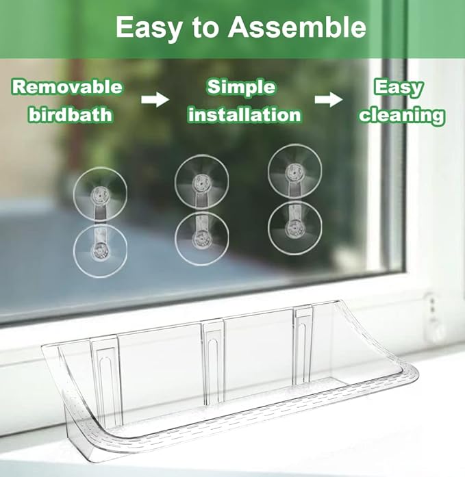 Clear Window Mounted Bird Feeder Bath with Strong Suction Cups for Outside, Transparent Glass Birdfeeder Birdbath for Cats, Kids, Elderly Viewing, 1 Pack
