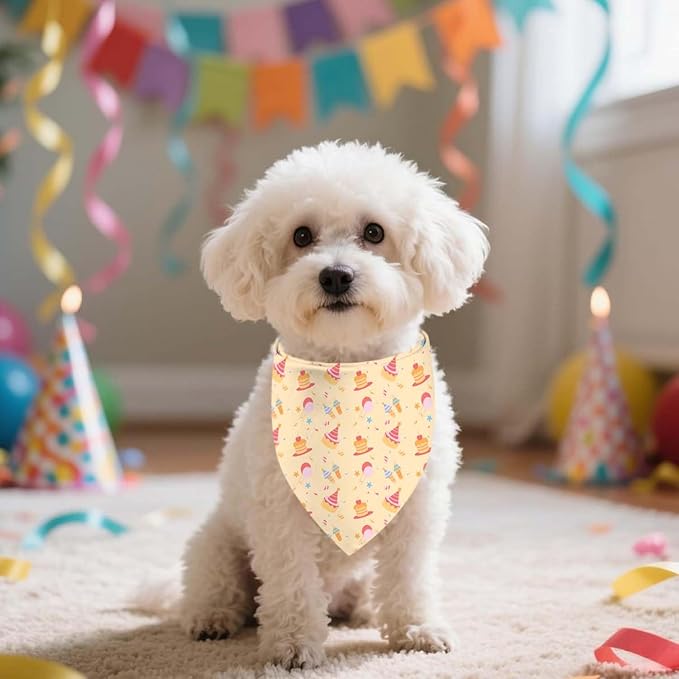 Birthday Dog Bandanas, Double Side Reversible Large Pet Scarves, Celebration Set, Adjustable Triangle Holiday Bandanas for Dogs Girl Boy Pets