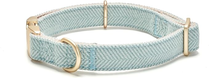 Soft Cotton Hemp Dog Collar with Metal Buckle Adjustable Tweed Dog Collars for Small Medium Large Dogs(Blue,Large)