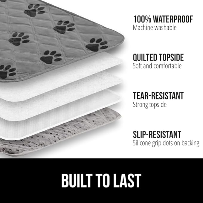GORILLA GRIP Waterproof Bed Cover for Dogs, 82x52, Gripped Slip Resistant Backing, Leak Proof Washable Dog Blanket Covers Sofa, Couch, Sectional, Crate, Car, RV Seats, Pet Puppy Essentials, Gray Paw