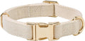 Soft Cotton Hemp Dog Collar with Metal Buckle Adjustable Tweed Dog Collars for Small Medium Large Dogs(Beige,Medium)