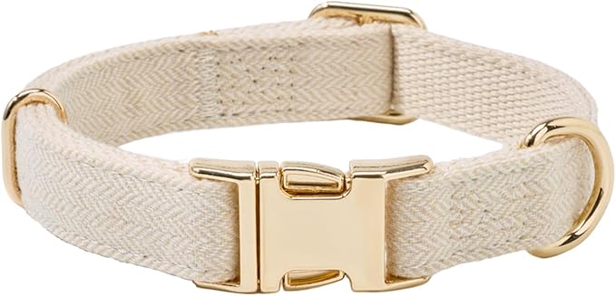 Soft Cotton Hemp Dog Collar with Metal Buckle Adjustable Tweed Dog Collars for Small Medium Large Dogs(Beige,Medium)