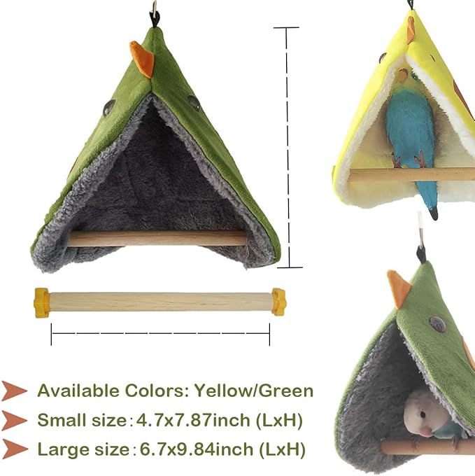 Bird Snuggle Swing Tent - Hanging Sleeping Hut with Perches for Small Birds Parrot Parakeet Cockatiel Conure Budgie Finch Quaker