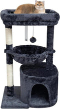 SYANDLVY Small Cat Tree for Indoor Cats, Cat Tower with Scratching Post, Modern Cat House with Padded Perch, Kittens Condo with Cradle, Smoky