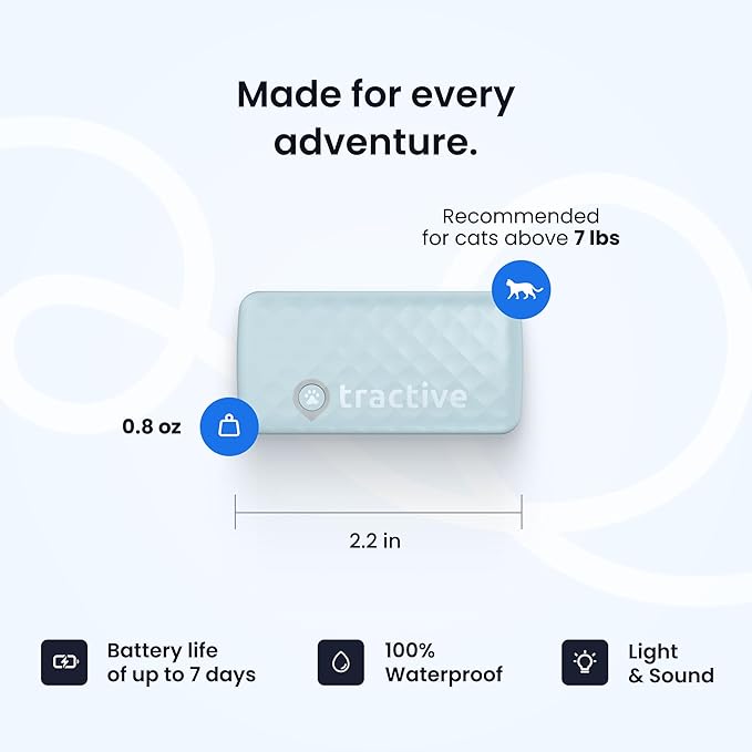 Tractive Smart Cat GPS Tracker with Free 6 Month Subscription | Real-Time Location & Wellness Monitoring for Cats 6.5 lbs+ | Territory & Location History | Up to 5-Day Battery (Mint)