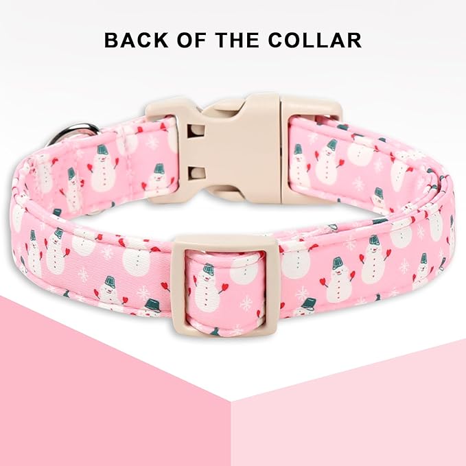 Unique Style Paws Christmas Dog Collar,Pink Snowman Print Dog Collar for Small Dogs,Soft Cotton Puppy Collars with Adjustable Buckle for Small,Medium,Large Dogs