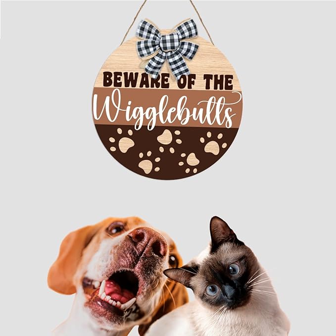 Beware of The Wigglebutts Front Door Sign,Beware of the Wiggle Butts Sign,Farmhouse Dog Wall Decor Hanging Wooden Sign for Pet Shop Decor