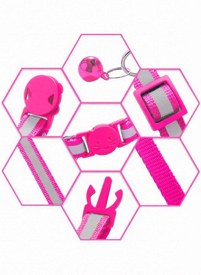 2 Pack Breakaway Cat Collars with Bells, Reflective Design and Claw Print Design, Safety Buckle Kitten Collars Adjustable from 7.5 to 12.5 Inches (Rose)