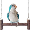 Natural Wood Parakeet Swing Toy, Cockatiel, Lovebird, Budgie Wooden Perch Stand, Small and Medium Bird Cage Accessories (Large)