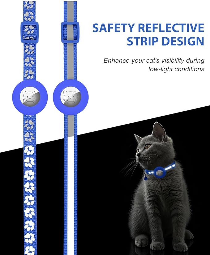 Joytale AirTag Cat Collar 2 Pack with Breakaway Safety Buckle, Reflective Cats Collar with AirTag Holder, Adjustable 7.5-12.5 Inch, Anti-Fraying Lightweight for Girl Boy Kitten, Navy Blue