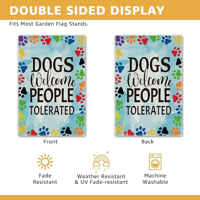 Dogs Welcome People Tolerated Garden Flag, Pet Lover Yard And Porch Flag, Outdoor Home Decor Double Sided Yard Flags Banner for Yard Patio Lawn, Dog Lovers Gifts for Women, Dog Owner Gifts