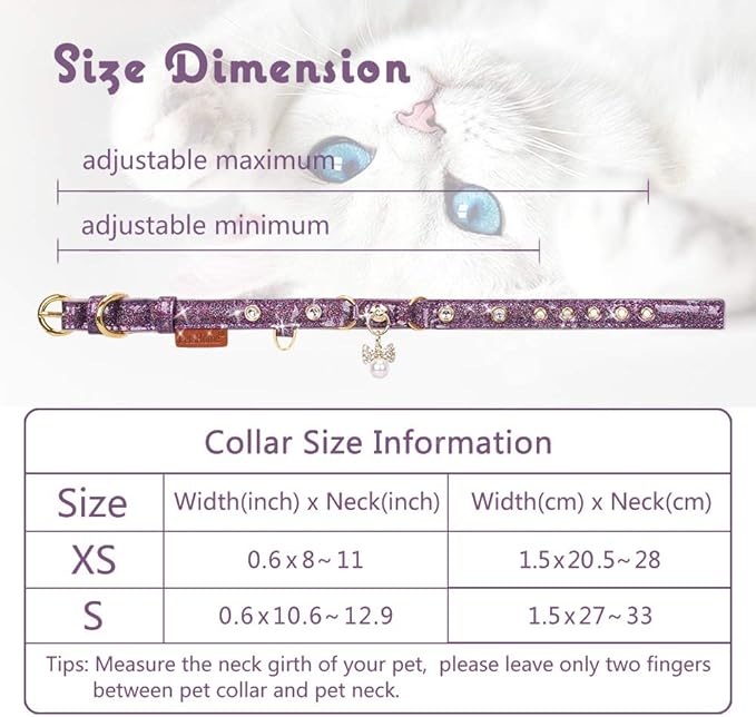PetsHome Cat Collar, Dog Collar, [Bling Rhinestones] PU Leather Adjustable Pet Collar with Luxury Pendant for Big Cat and Small to Medium Dog Small Purple