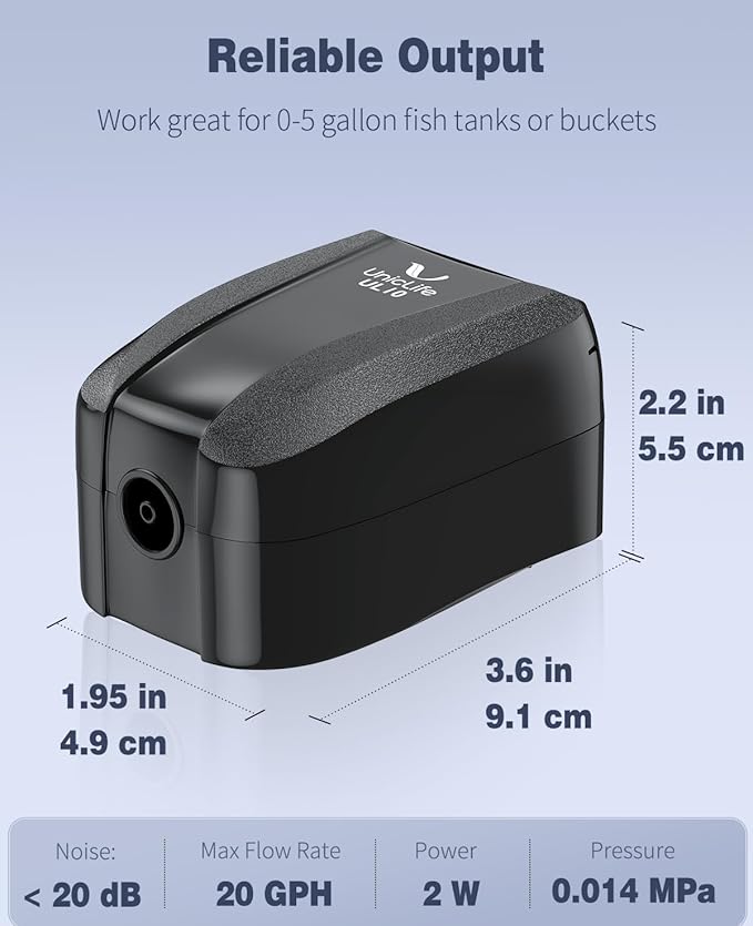 Uniclife Aquarium Air Pump Dual Outlet Fish Tank Aerator with Accessories for 5-200 Gallon Tank