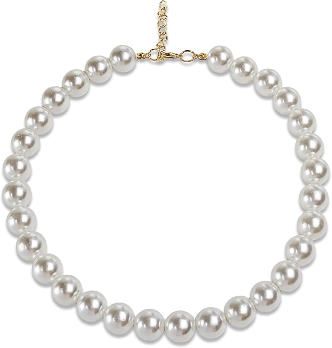Chunky Pearl Dog Collar Large Breed (0.55 Inch), Adjustable Dog Necklace, Beaded Dog Collar Imitation White Pearls, Elegant Dog Jewelry Suit for Medium Large Dog 17"-19.8" Inner Circumference