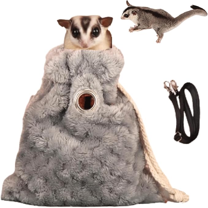 Sugar Glider Bonding Pouch - Soft Sleeping Pouch with Breathable Vent & Drawstring Portable Travel Bag Small Animal Carrier for Sugar Glider Squirrel Hamster Rats Hedgehog Bird Parrot (Grey)