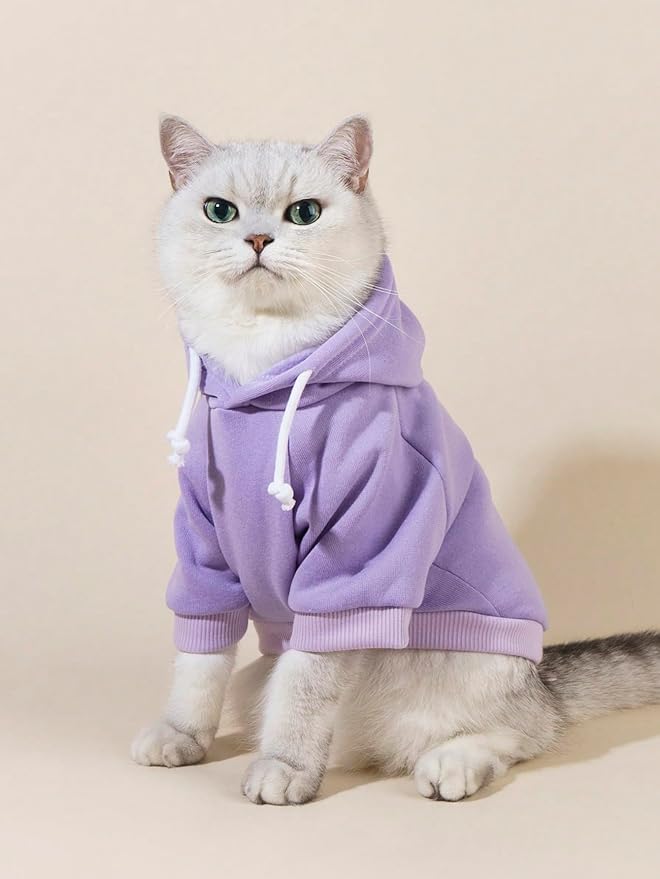 QWINEE Basic Dog Hoodie Sweatshirt Puppy Sweater Warm Cat Costumes Pet Clothes for Chihuahua Puppy Kitten Small Medium Dogs Mauve Purple X-Large