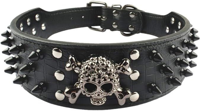 Serijoars Spiked Studded Dog Collar, PU Leather Dog Collar, Adjustable Pet Collars for Medium or Large Breed Pet (M, Black2)