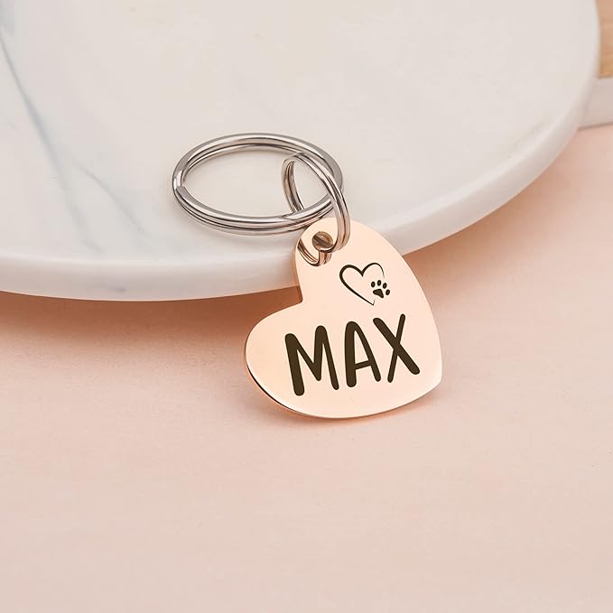 Anavia Small Size Dog Cat ID Tags, Small/XS Personalized Color Plated Stainless Steel Puppy Kitten Name Tags, Customized Engraved Nameplate Pet Collar Tag (Gold, Heart)