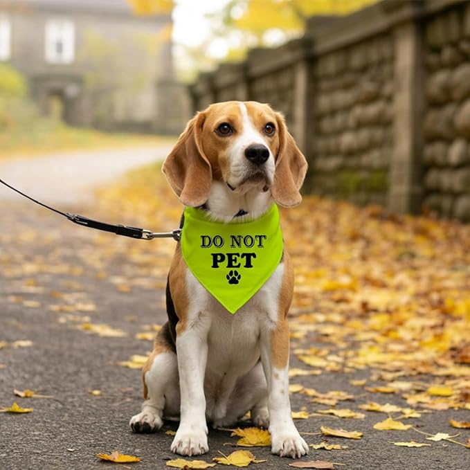 Do Not Pet Dog Bandana, Fluorescent Yellow Dog Bandana, Funny Cute Pet Triangle Scarf Accessories, Dogs Bandanas for Small Medium Large Dogs (D39)